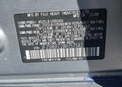 2010 Subaru Forester 2.5Xt Limited z USA, uszkodzony, nr VIN JF2SH6FC2AH757542